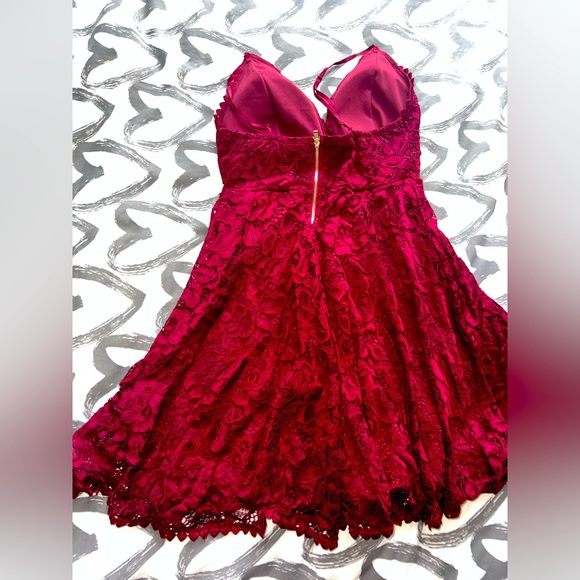 Flare Floral Burgundy Dress - Picture 2 of 3